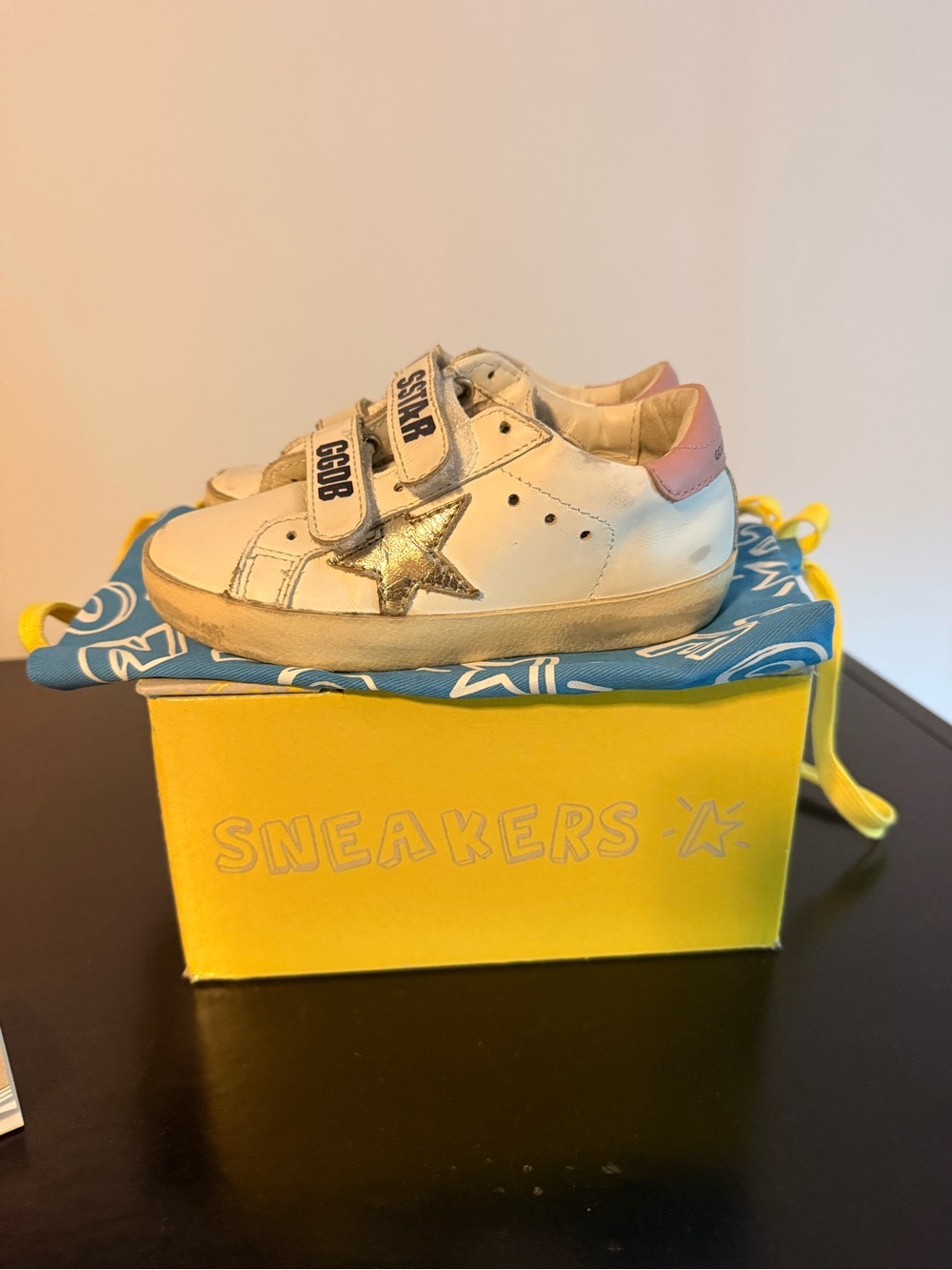 Golden Goose Kids White Sneakers with Silver Star and Pink Heel Tab